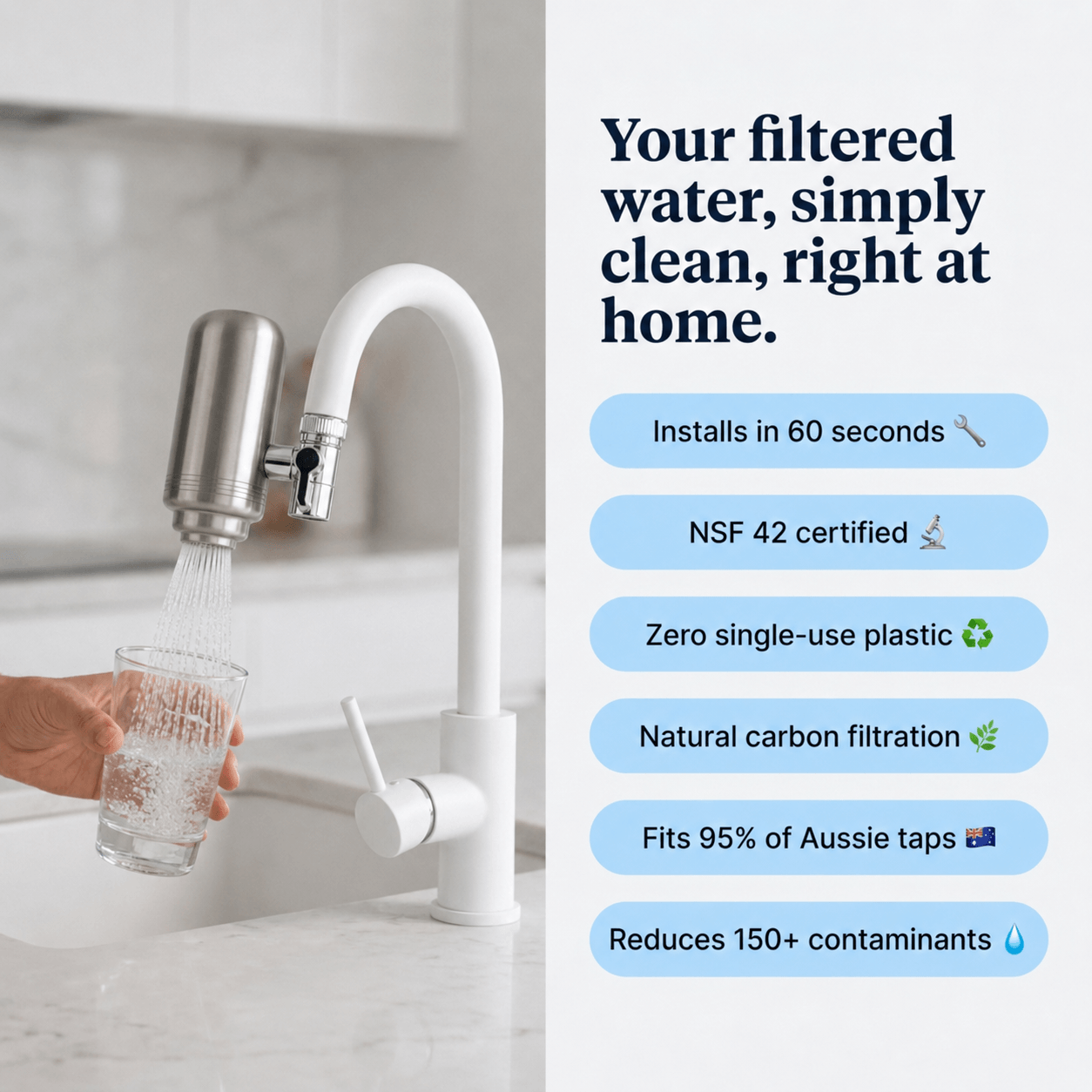 EcoPure™ Stainless Steel Tap Water Filter + 5 Free Filters