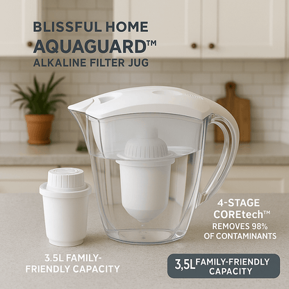 BlissfulHome AquaGuard™ Alkaline Water Filter Jug + 4 Filters Included